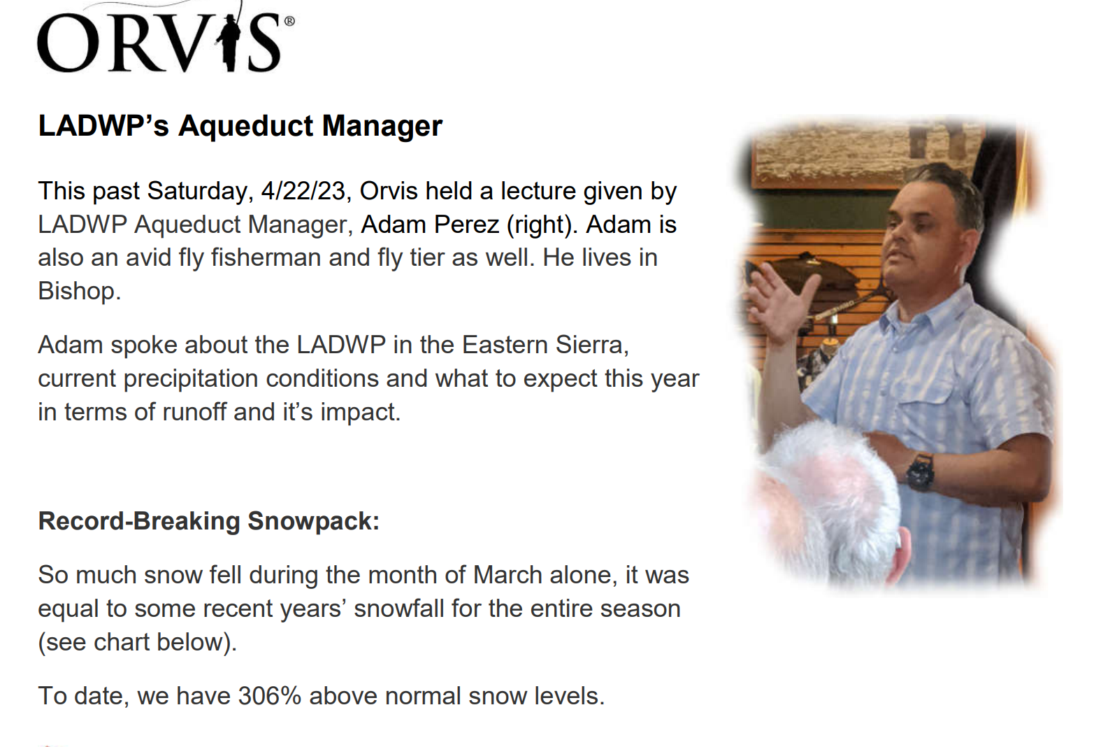 Read more about the article ORVIS-LADWP – Director of Aqueducts – REPORT / Record-Breaking Snowpack