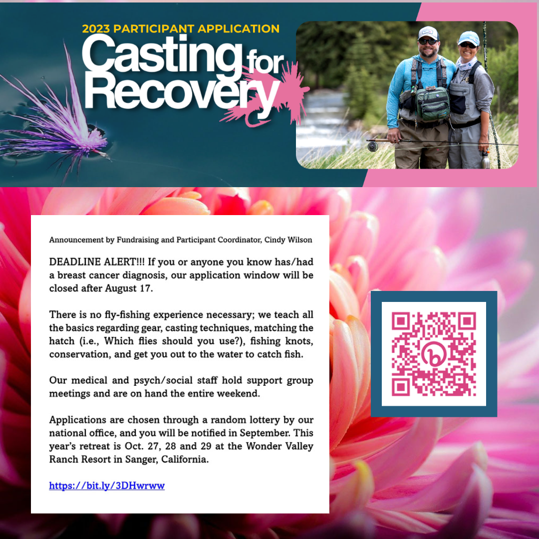 Read more about the article Casting for Recovery (SoCal) Retreat Applications due August 17th, 2023